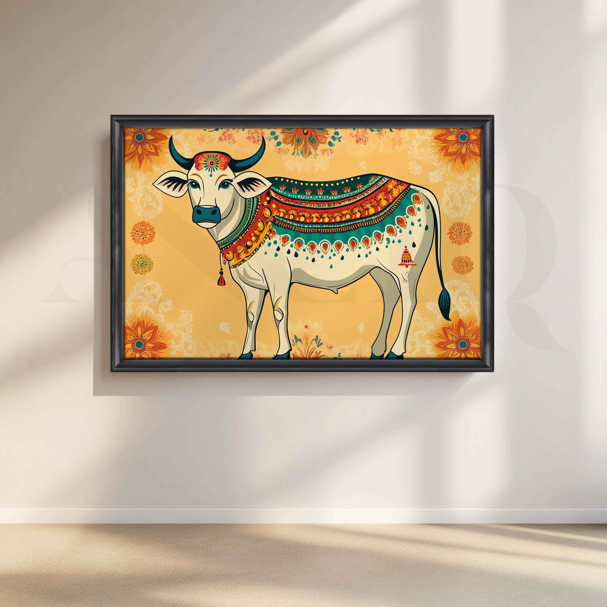 Decorative Sacred Cow Folk Canvas Artwork for Living Room