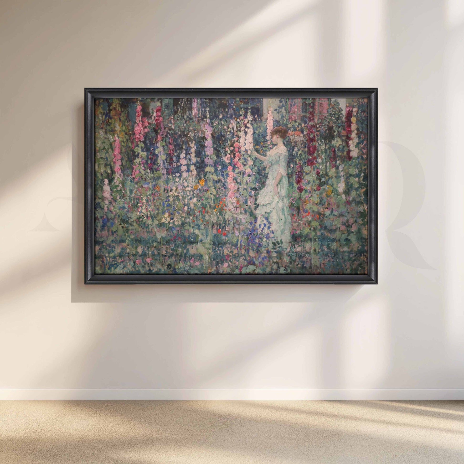 Impressionist Garden Woman Canvas Artwork for Stylish Bedroom