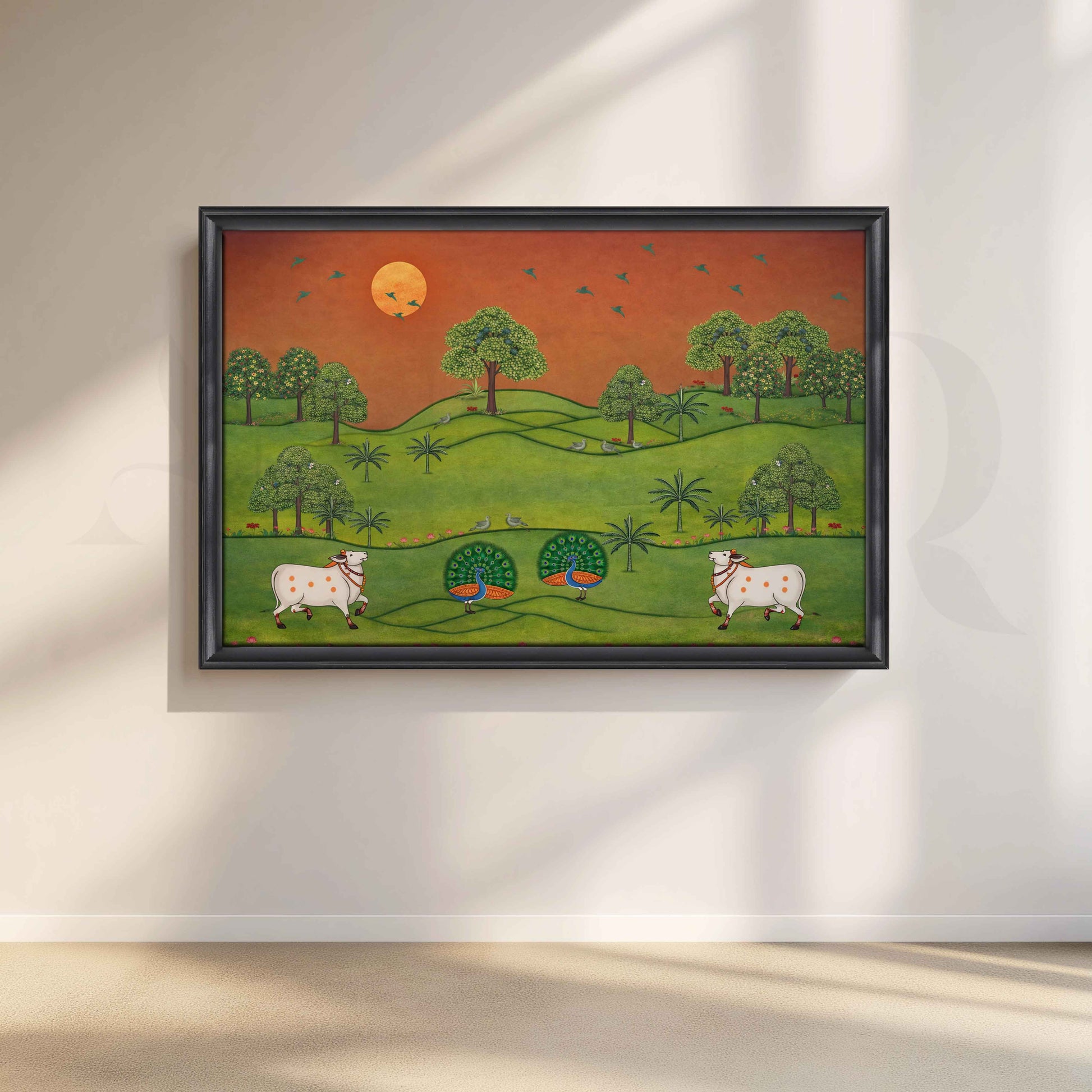 Pastoral Folk Landscape Canvas Artwork for Living Room