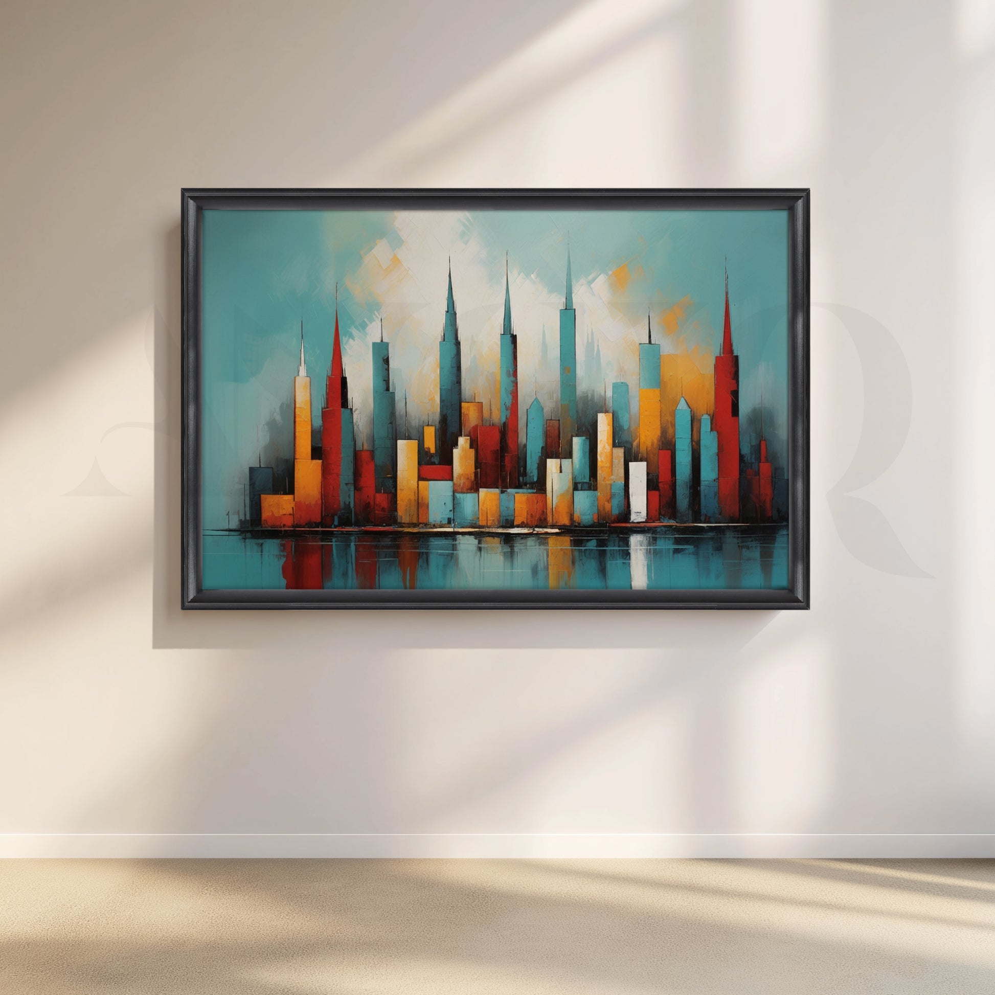 Modern Abstract City Skyline Canvas Artwork for Living Room