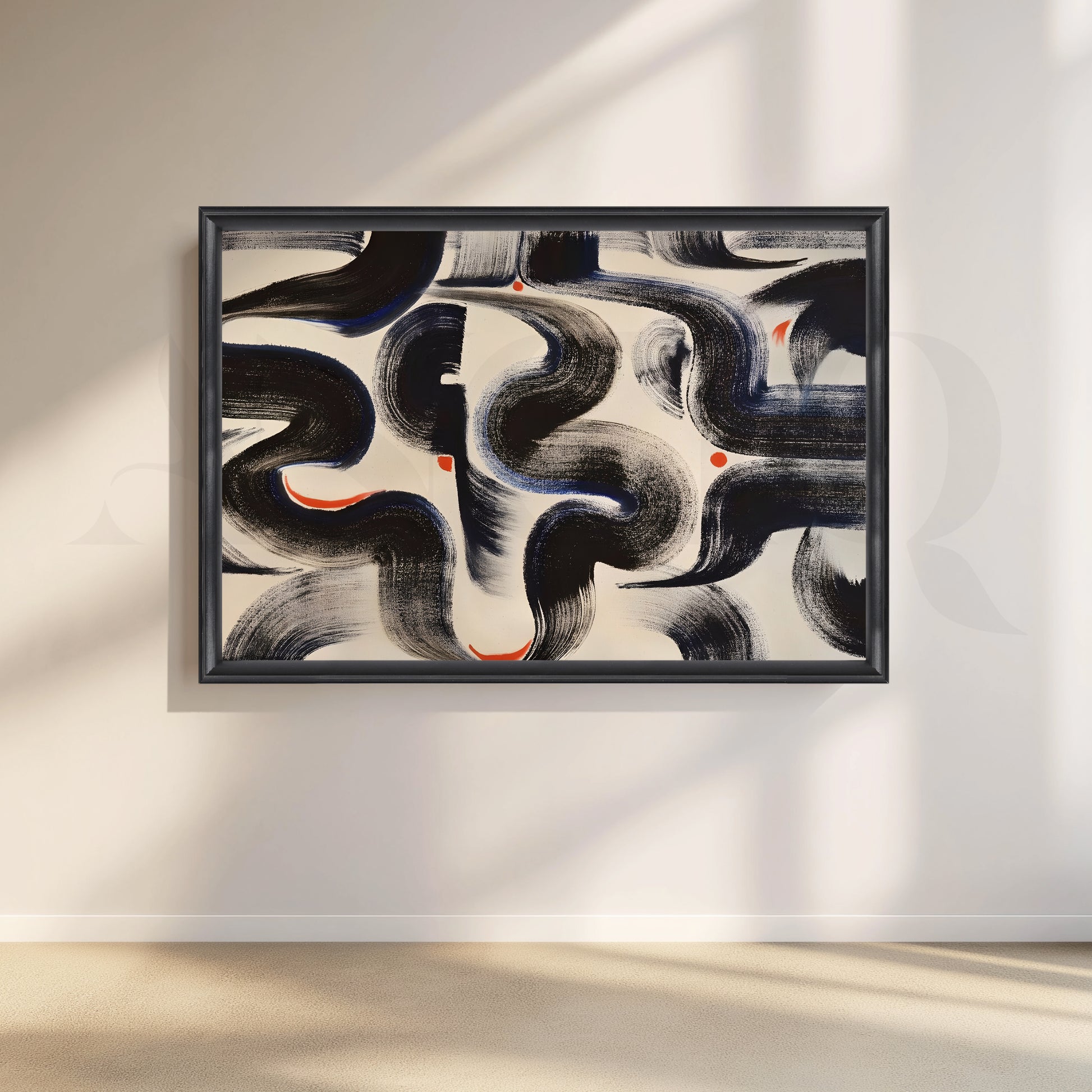 Modern Black Brushstroke Canvas Artwork for Living Room