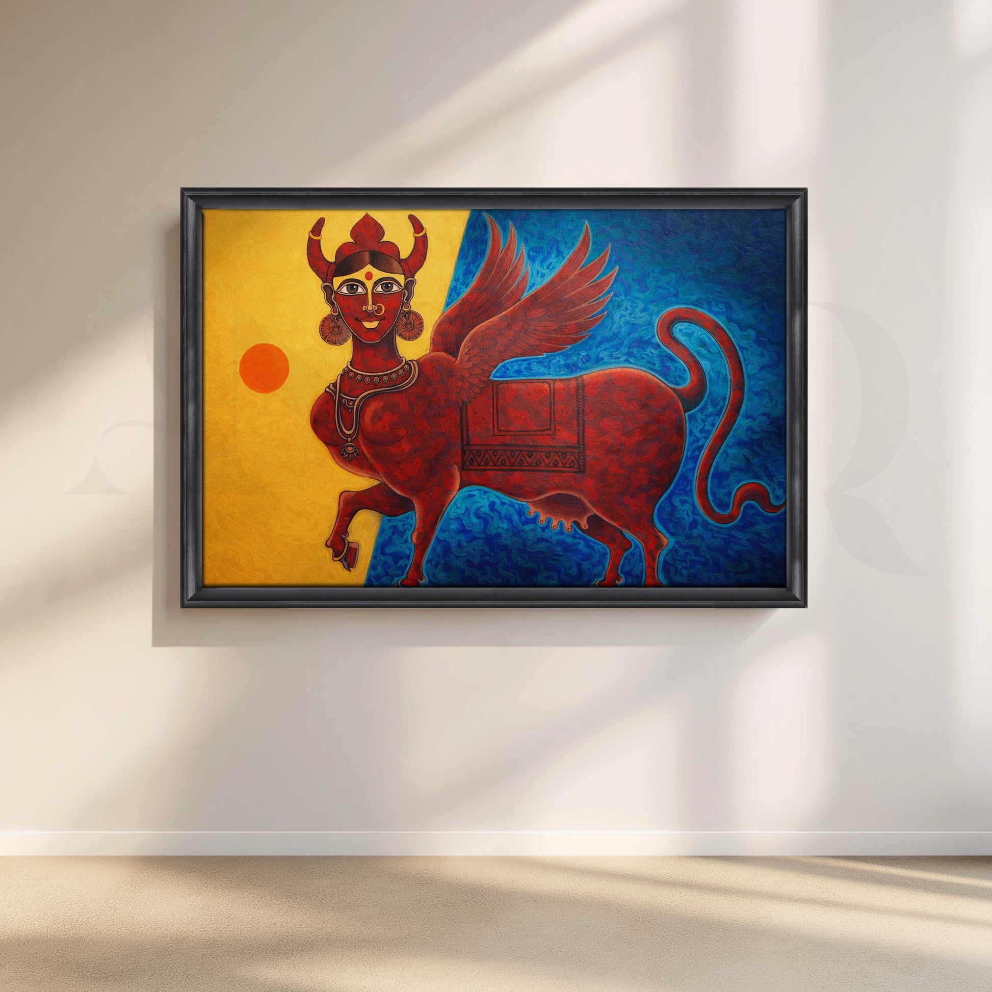 Mythical Winged Bull Canvas Artwork for Living Room