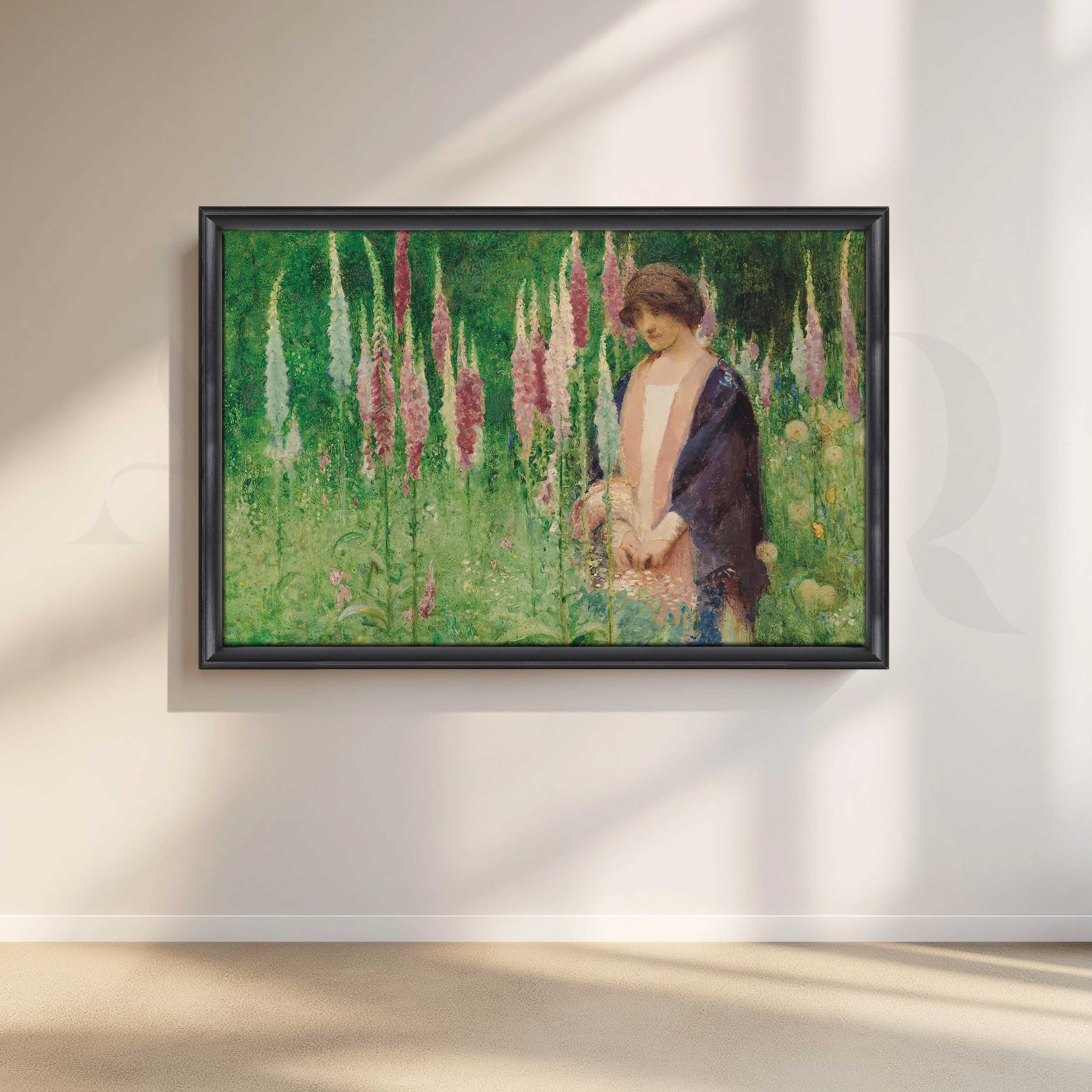 Vintage Floral Garden Woman Canvas Artwork for Living Room