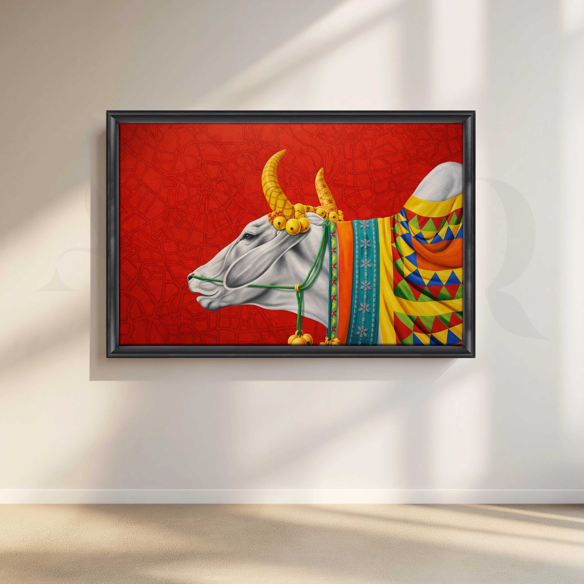 Vibrant Sacred Bull Canvas Artwork for Living Room