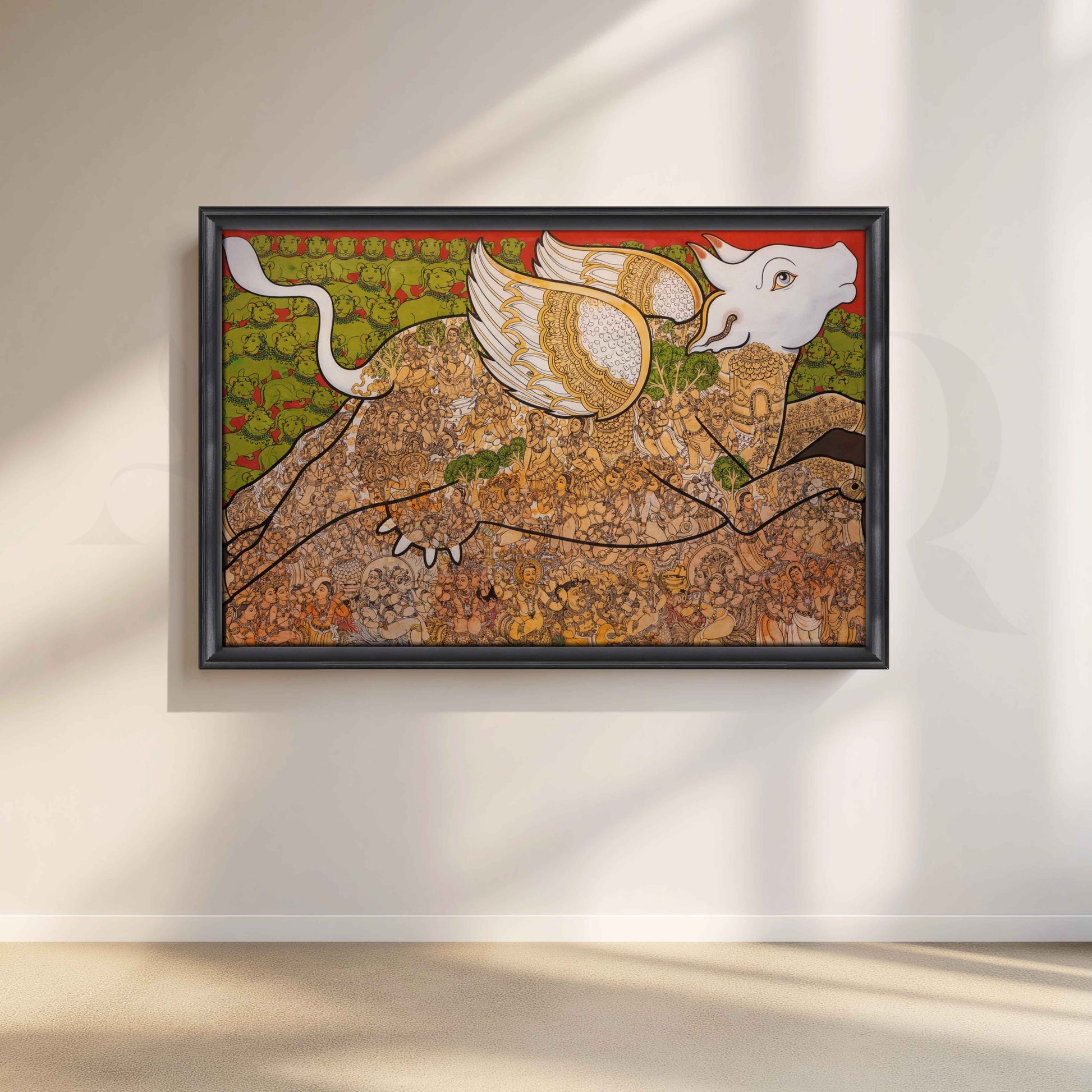 Intricate Winged Bull Heritage Canvas Artwork for Living Room