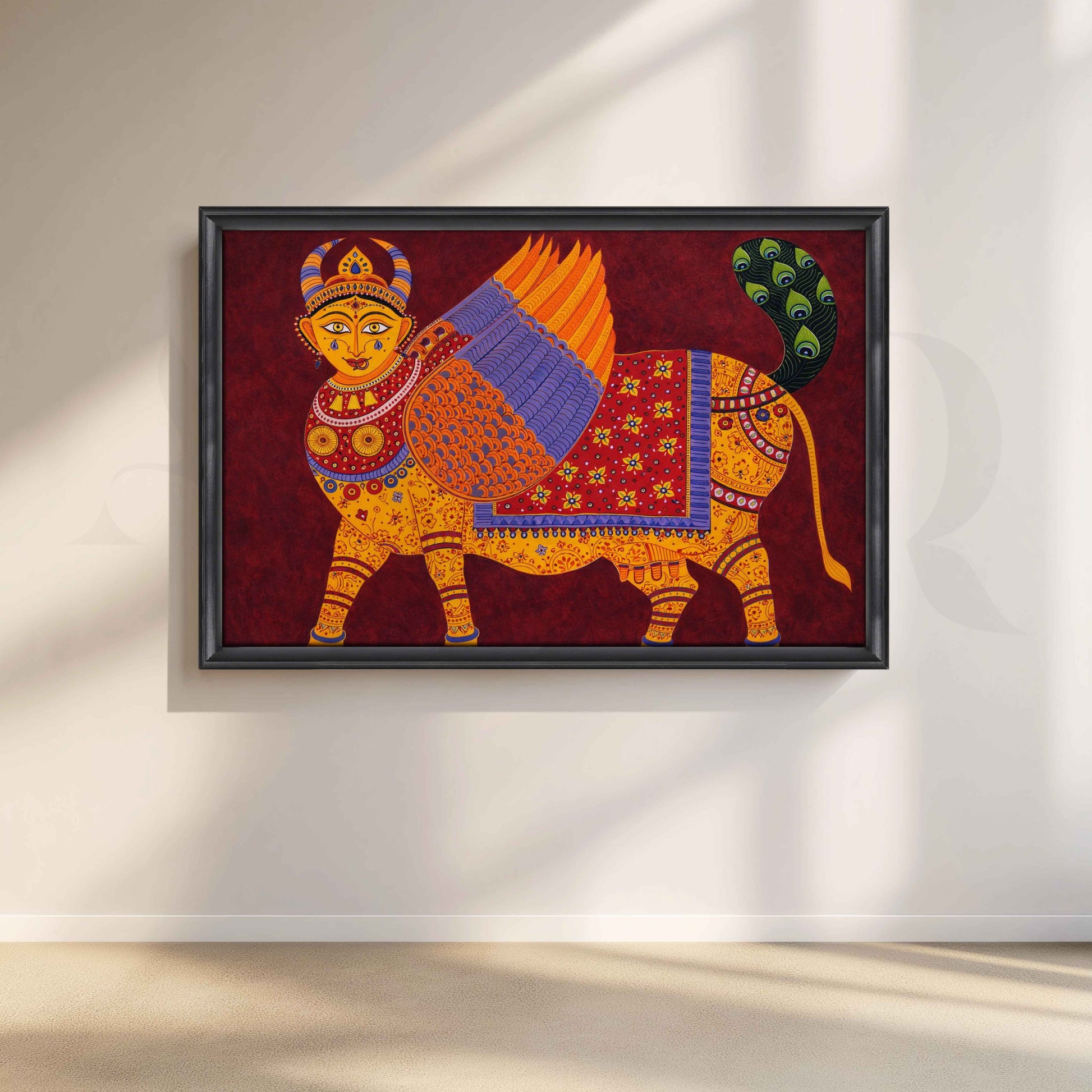 Folk Mythical Winged Creature Canvas Artwork for Living Room
