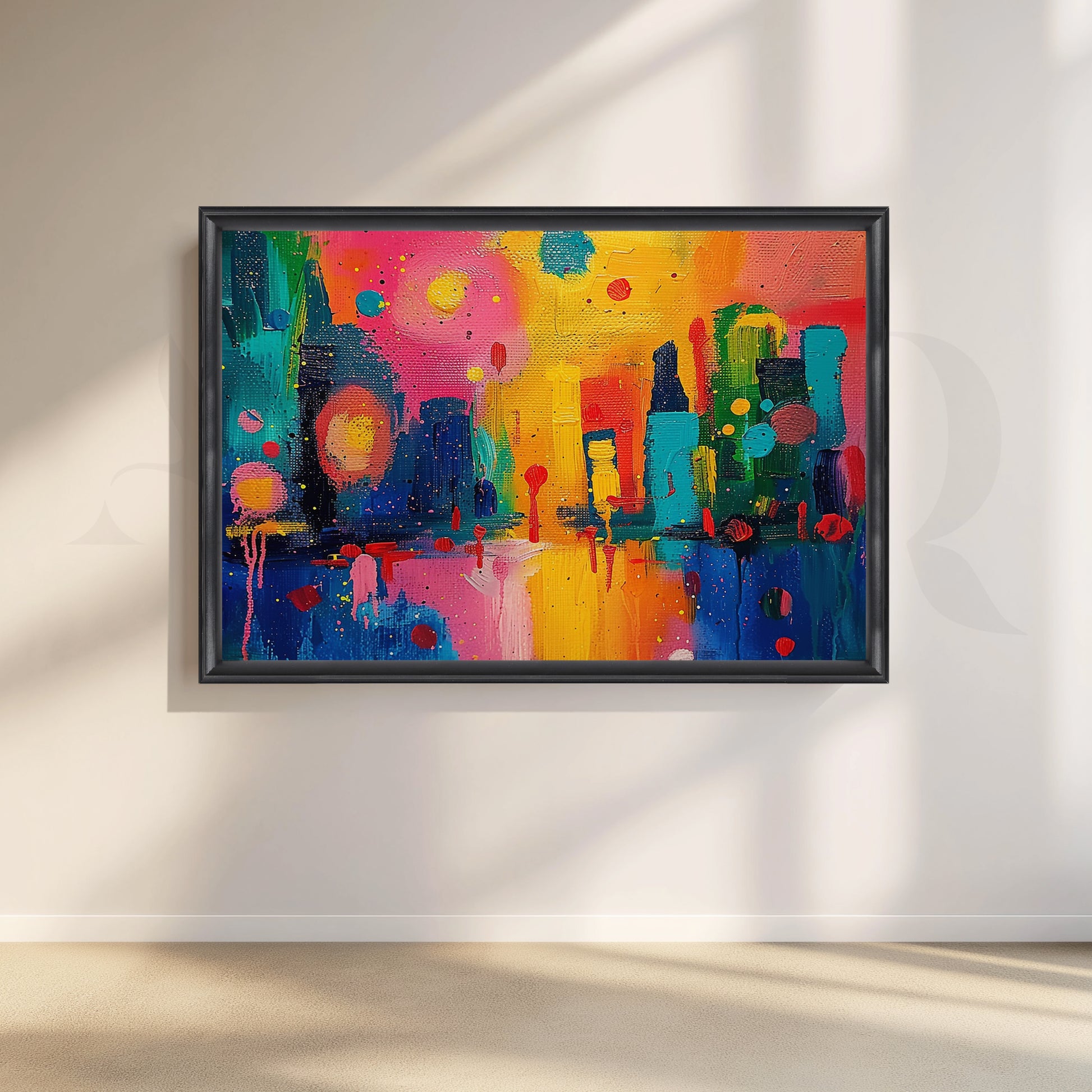 Colorful Abstract Cityscape Canvas Artwork for Living Room