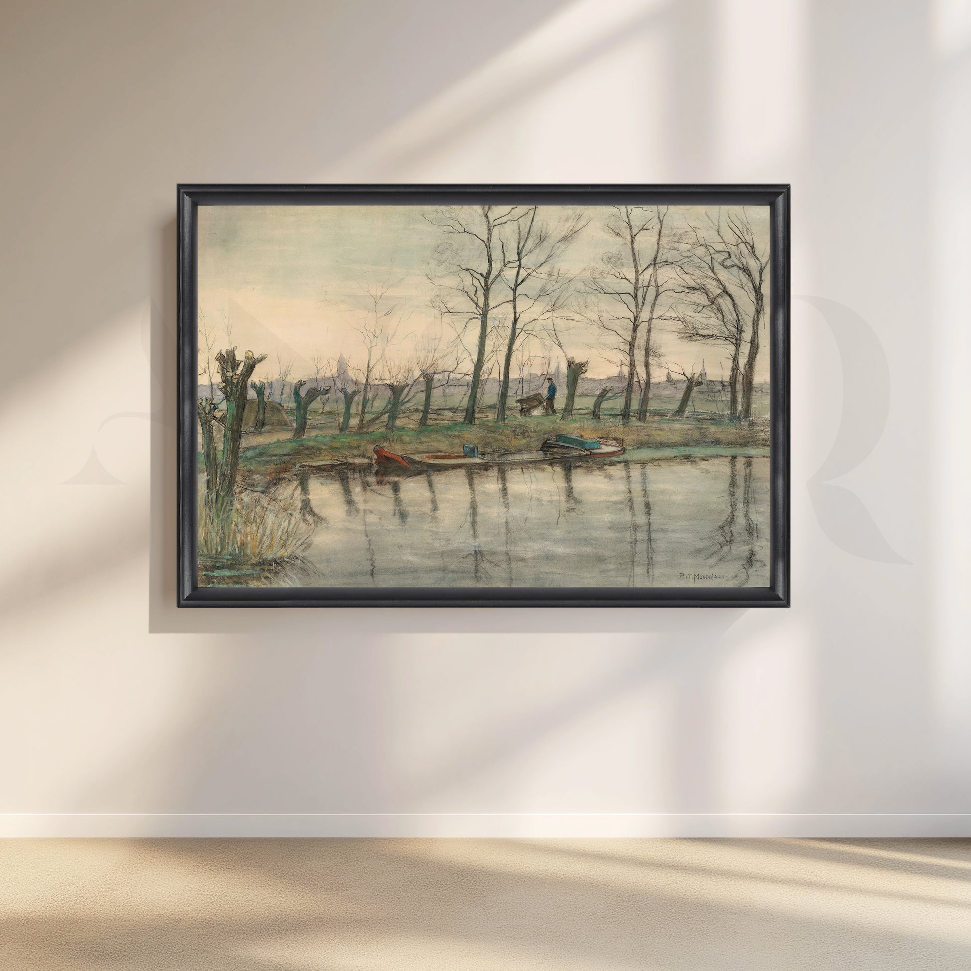 Serene Riverside Winter Canvas Artwork for Living Room