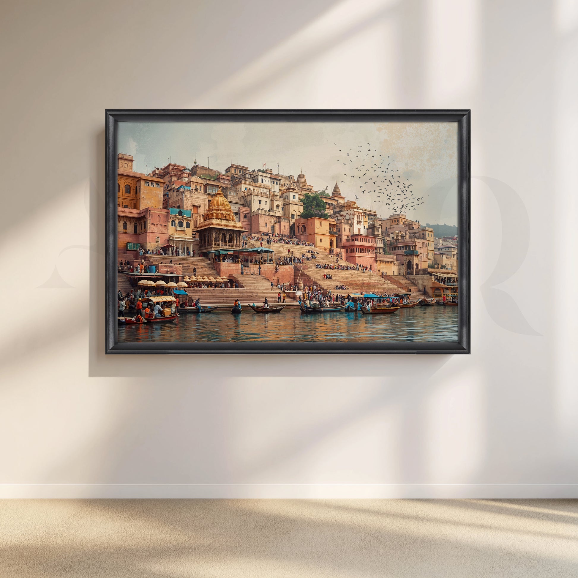 Varanasi Ghats Riverside Canvas Artwork for Living Room