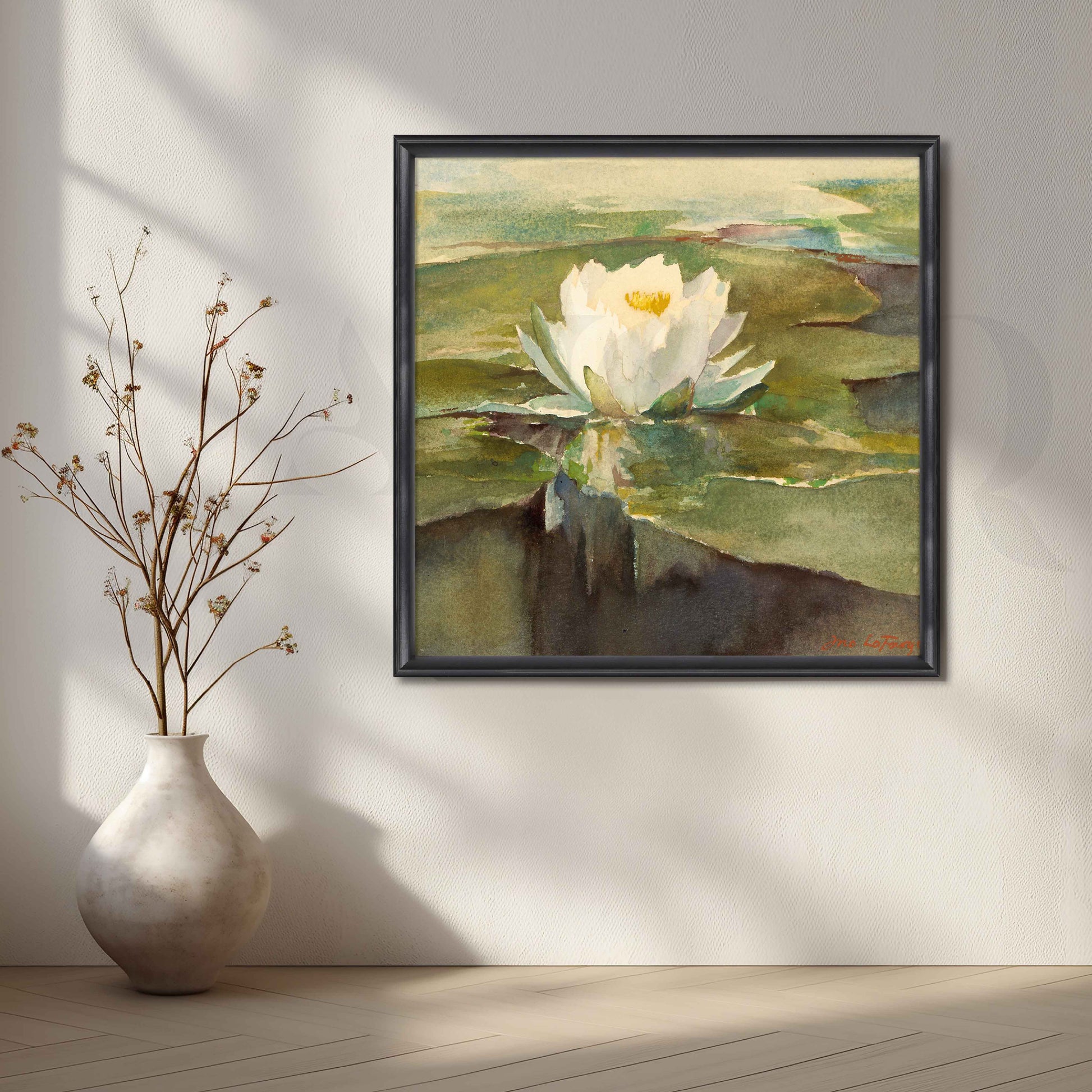 White Water Lily Botanical Canvas Artwork for Entryway/Hallway