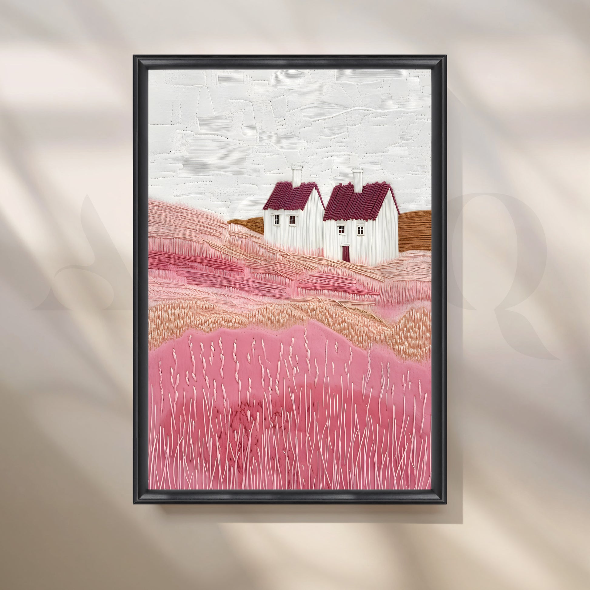 Countryside Houses Textured Canvas Artwork for Stylish Bedroom
