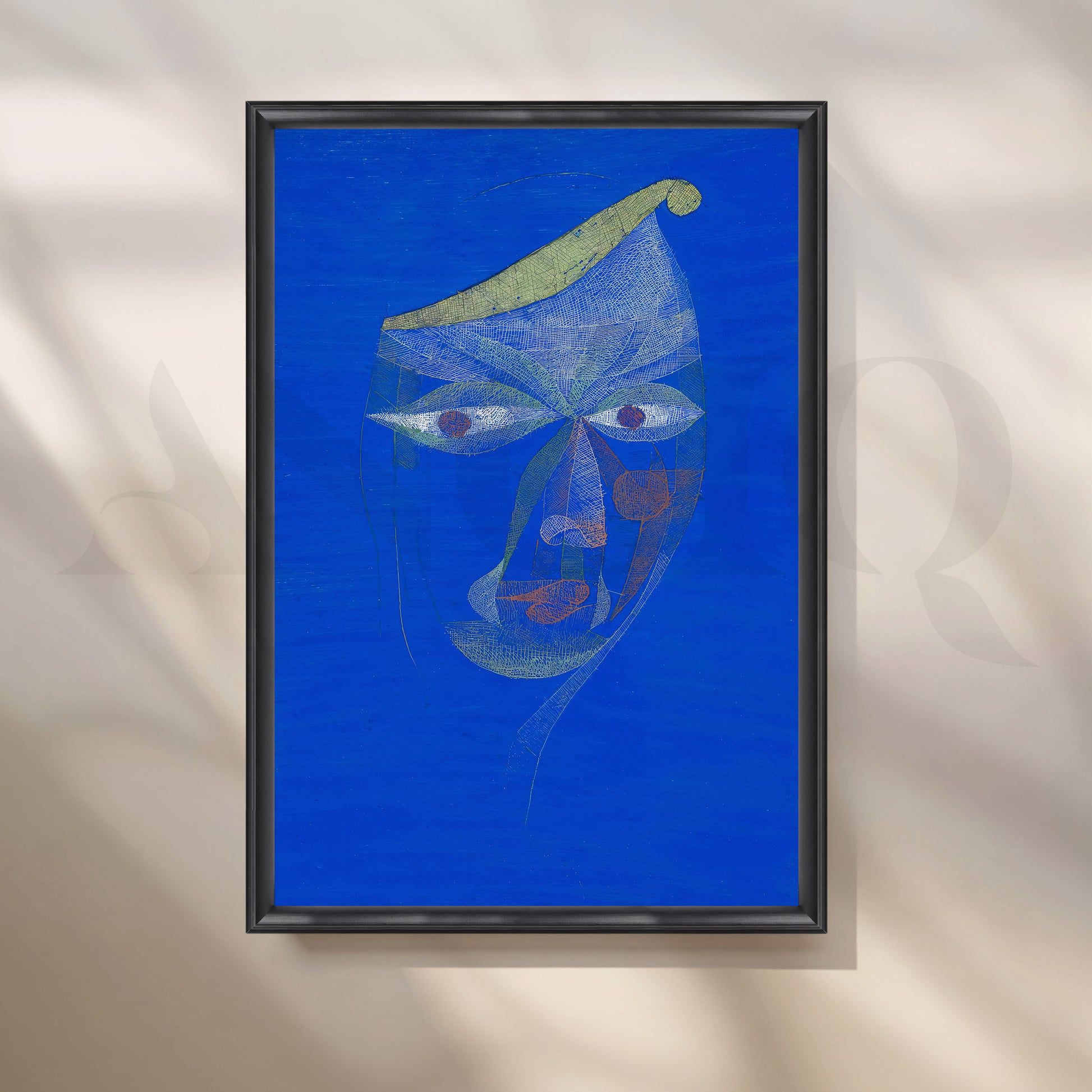 Bold Blue Abstract Face Canvas Artwork for Living Room