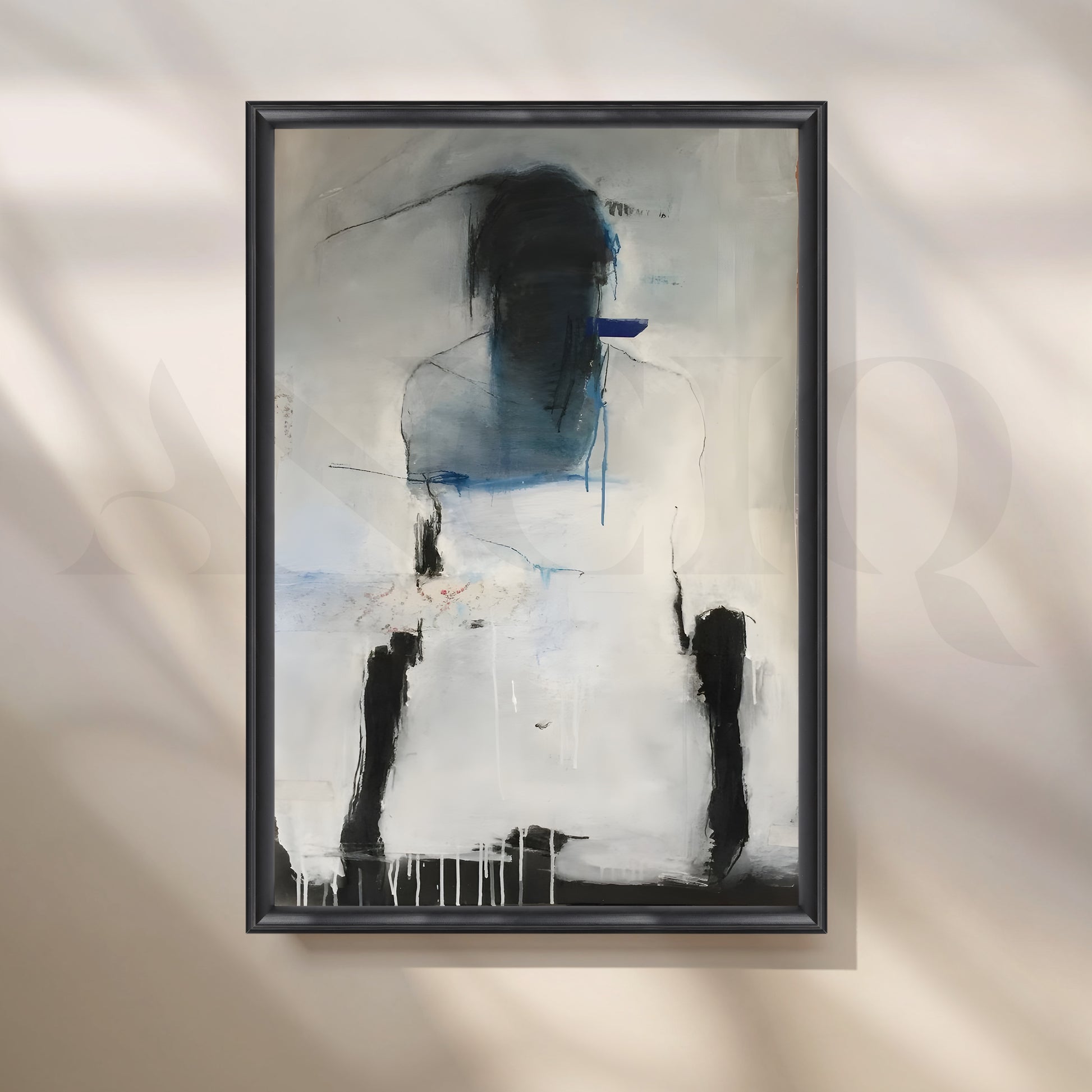 Moody Blue and Grey Figurative Abstract Artwork for Living Room