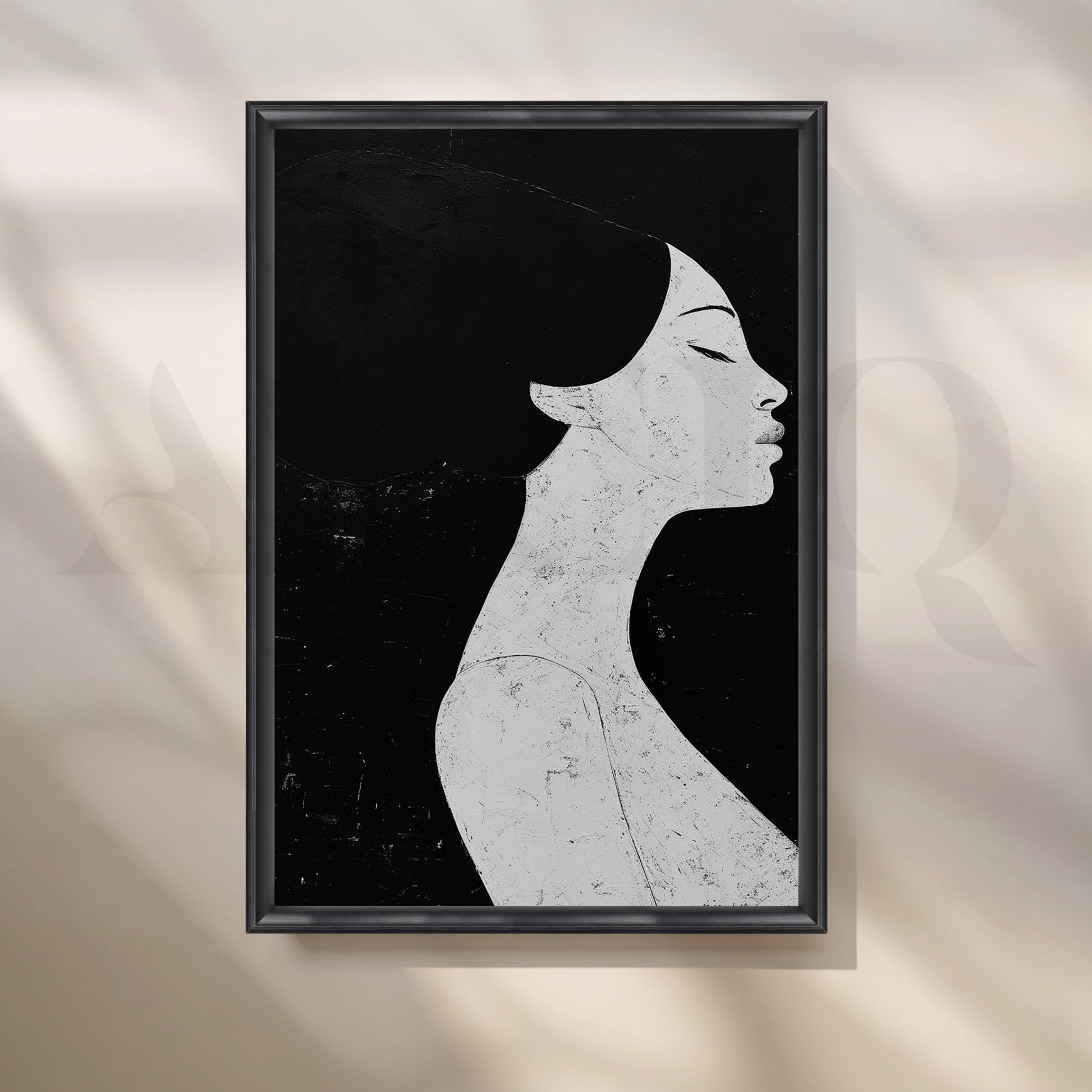 Minimalist Monochrome Female Portrait Canvas Artwork for Stylish Bedroom