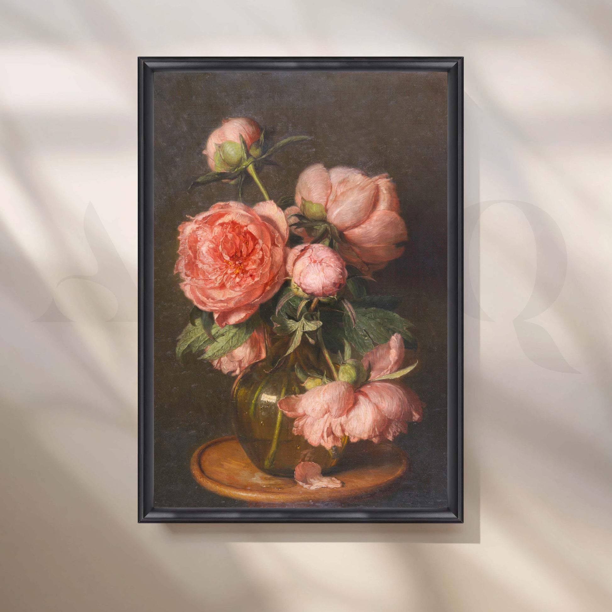 Vintage Pink Peony Vase Canvas Artwork for Entryway/Hallway