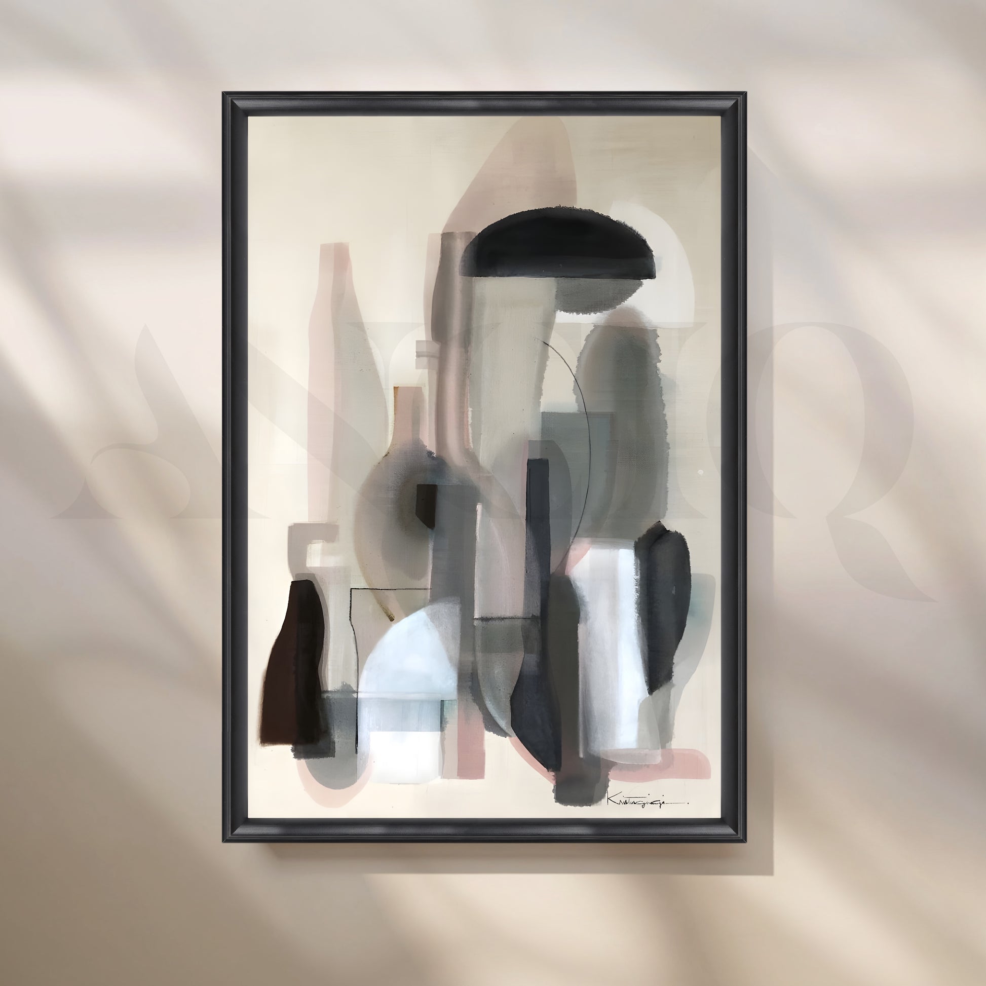 Muted Neutral Geometric Canvas Artwork for Stylish Bedroom