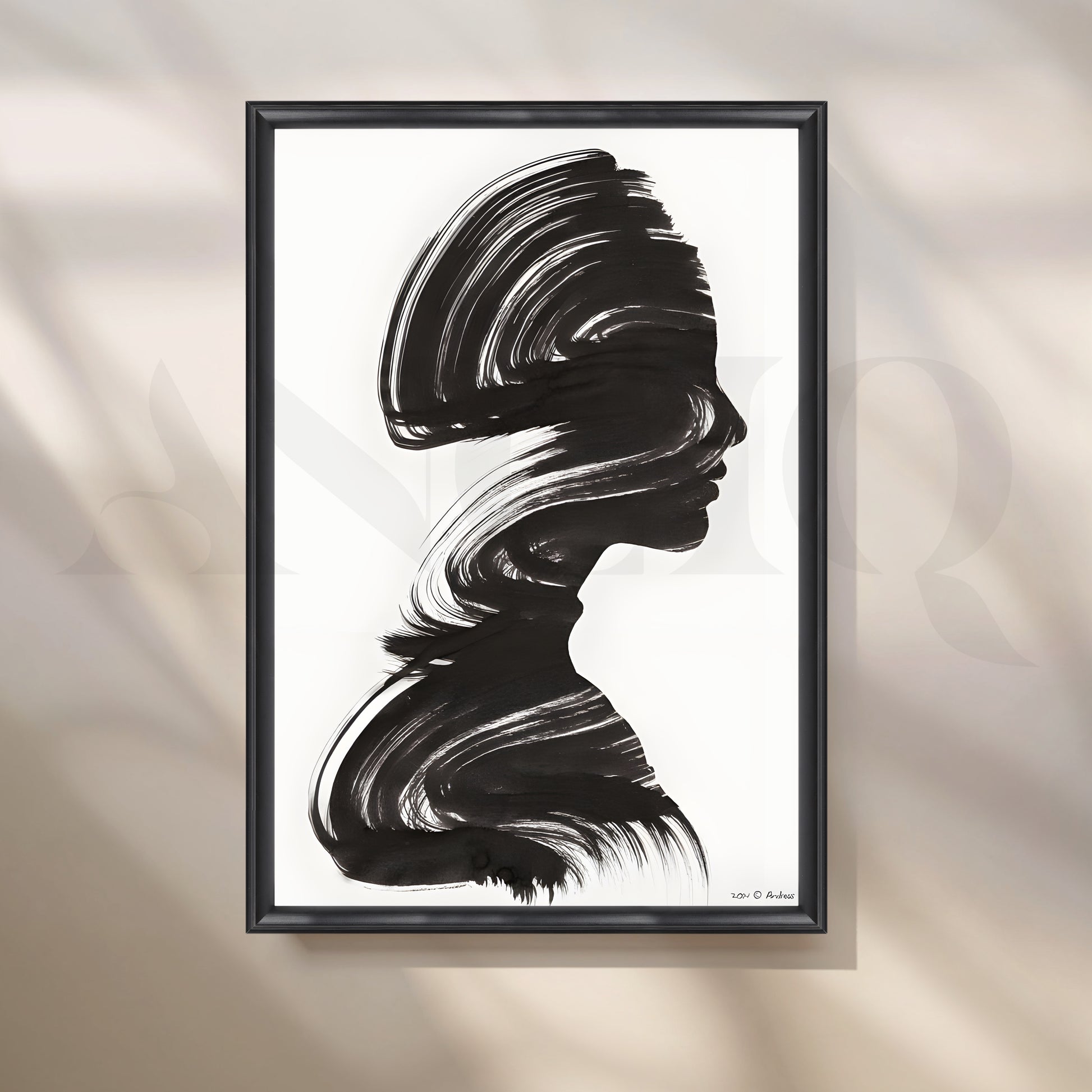Minimalist Black Silhouette Portrait Canvas Artwork for Stylish Bedroom
