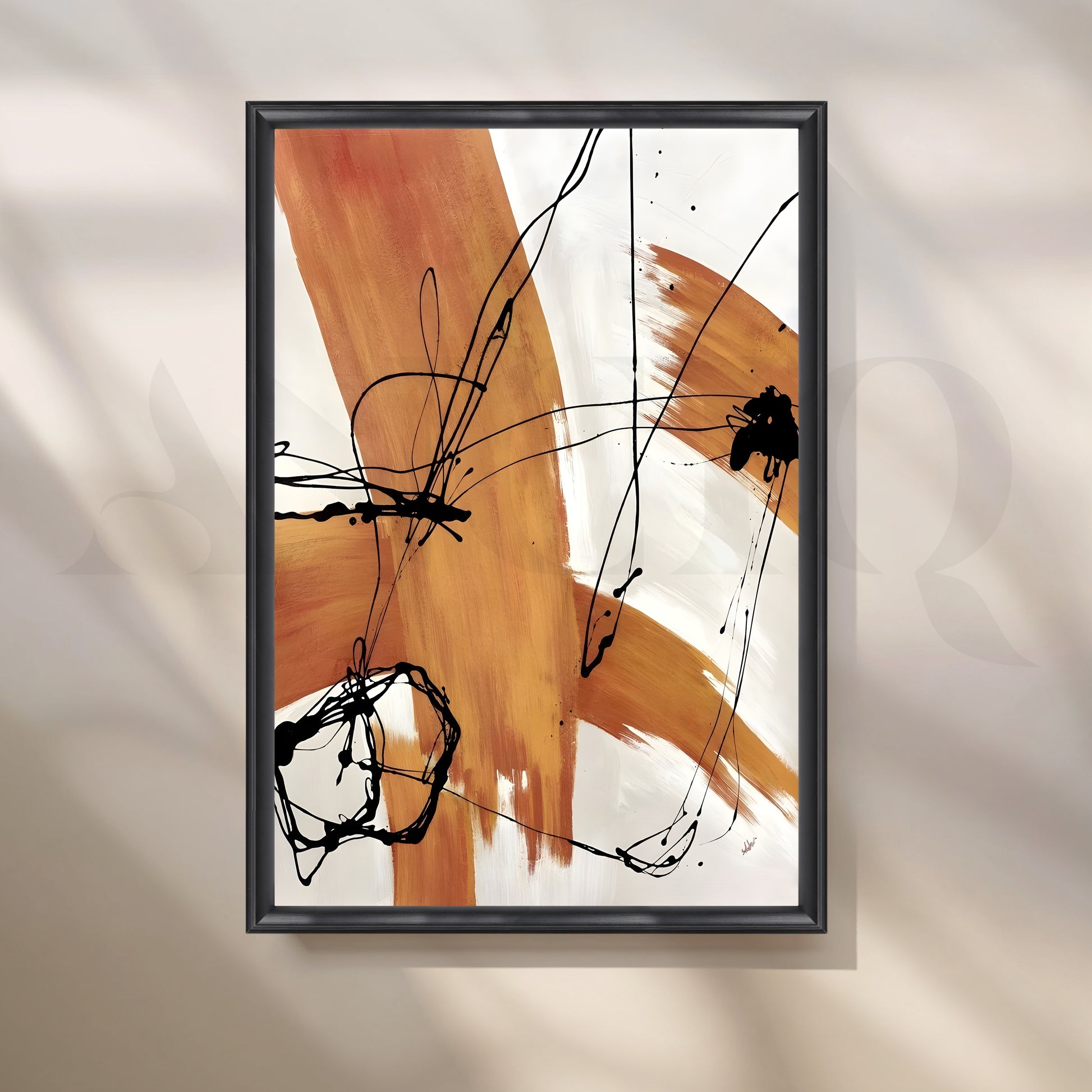 Ochre Brushstroke Canvas Artwork for Office/Study Room