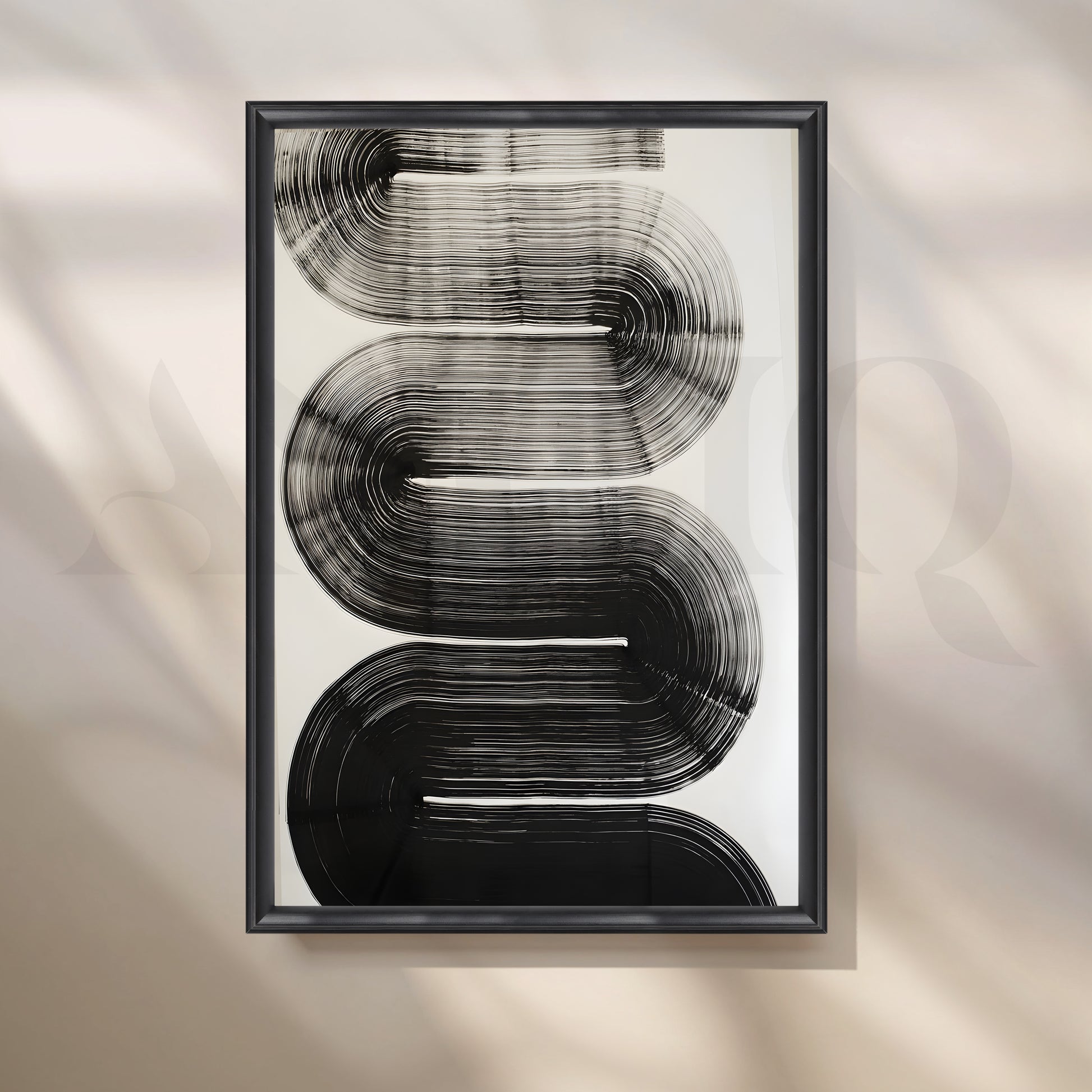 Bold Monochrome Geometric Flow Artwork for Living Room