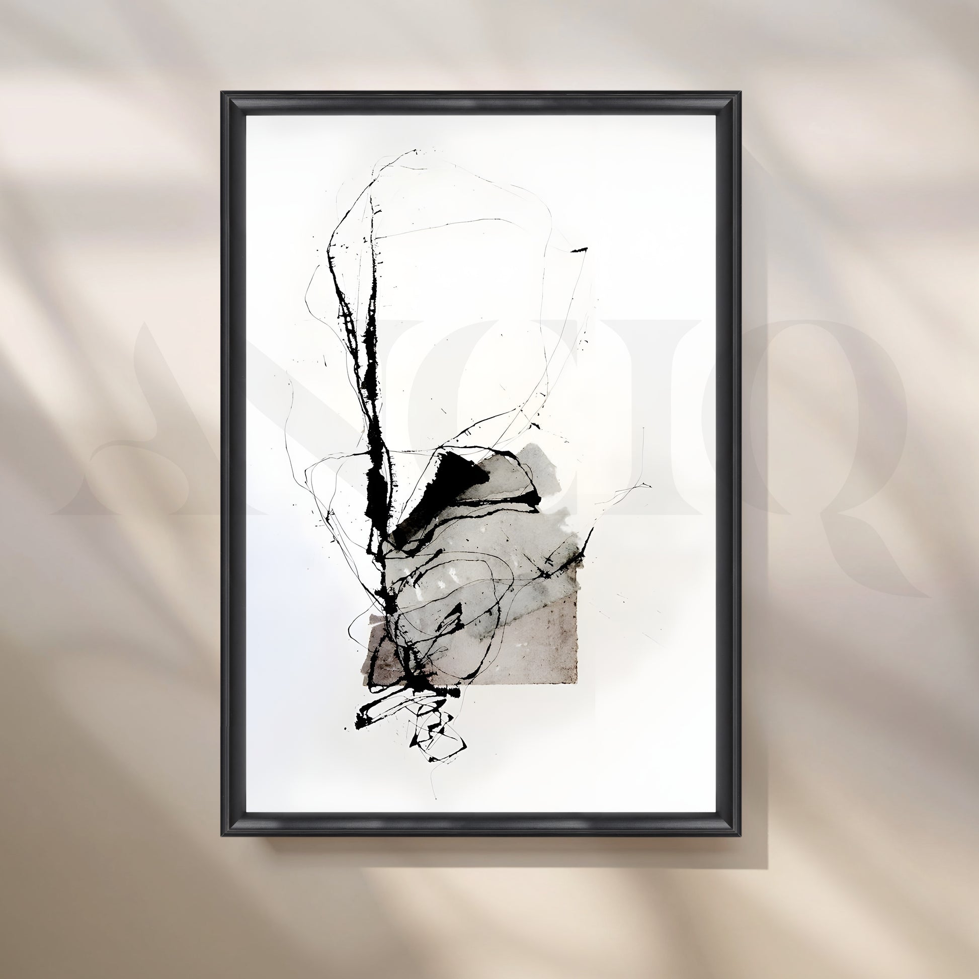 Black Ink Abstract Canvas Artwork for Office/Study Room