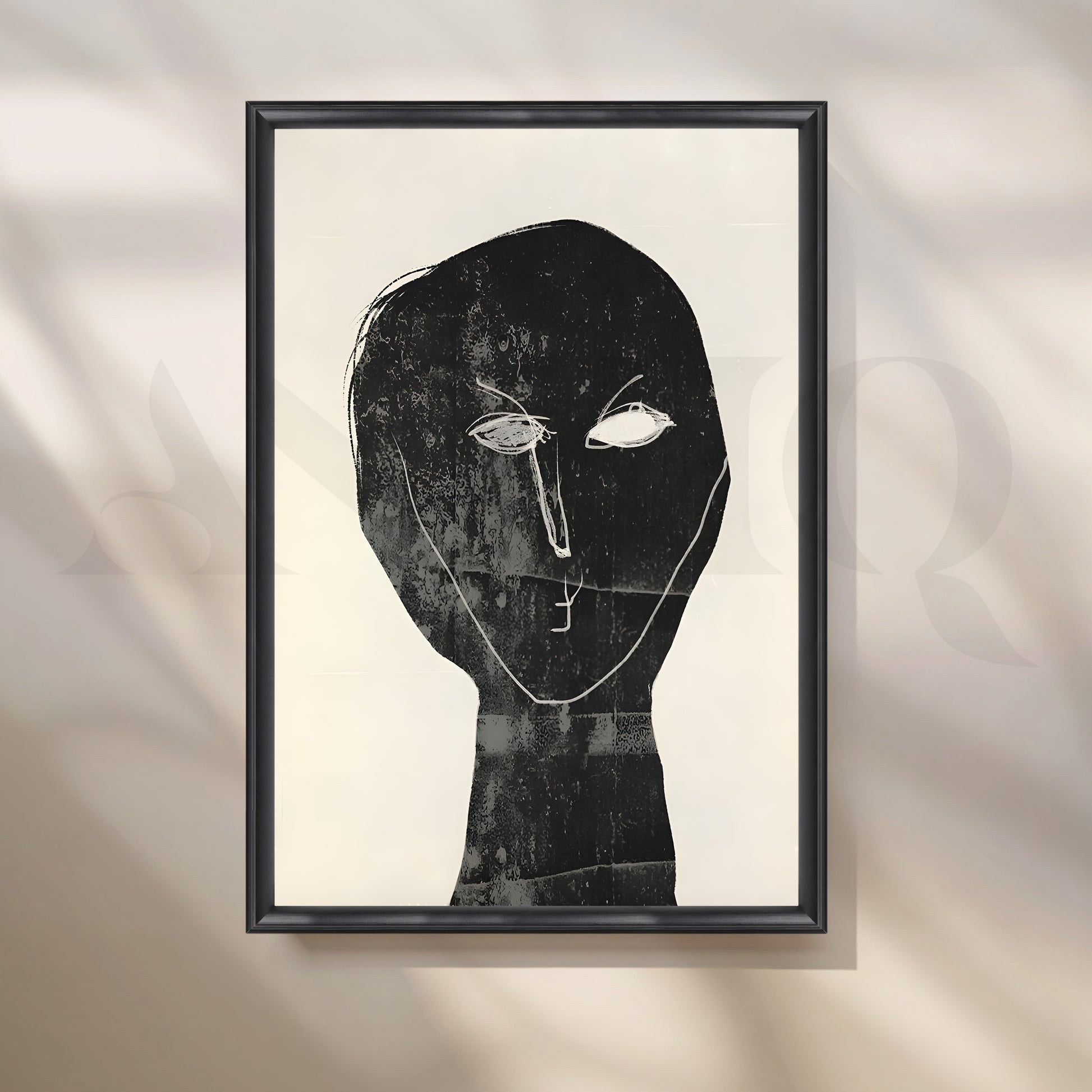 Black Abstract Face Canvas Artwork for Office/Study Room