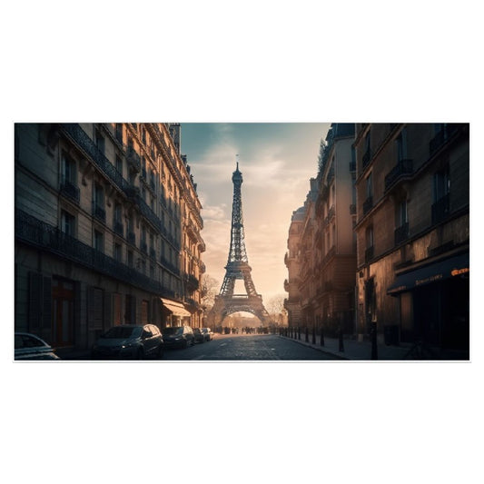 Beautiful Scenery of Sun Sets on Paris City Floating Frame Canvas Wall Painting