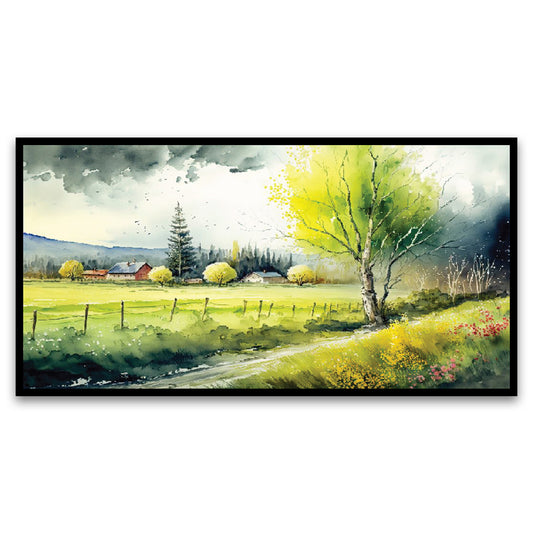 Green Bloom Trees Spring Landscape Floating Frame Landscape Canvas Wall Painting