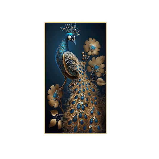 Modern Art Golden Peacock Oriental Luxury Style Canvas Framed Wall Painting