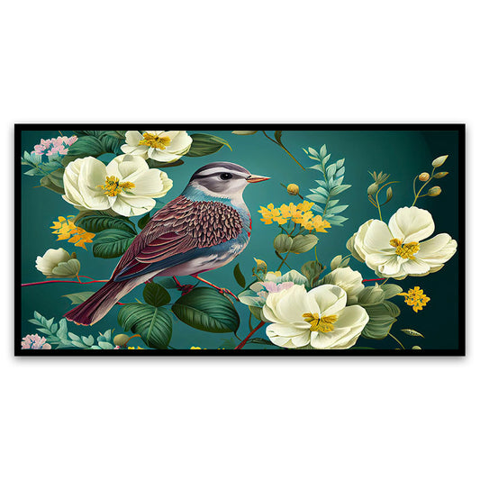 Canvas Painting for Bedroom Living Room Wall Decoration Beautiful Bird on Floral Branch Floating Frame Flower Art Painting