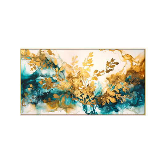 Luxurious Abstract Gold and Blue Canvas Art Paint Floating Frame Painting
