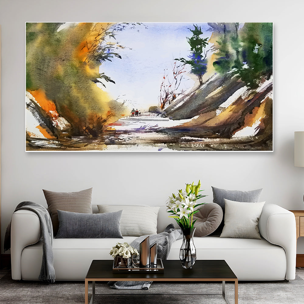 Canvas of sun-dappled in green forest.