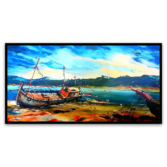 Boat on a Peaceful Beach Canvas Painting