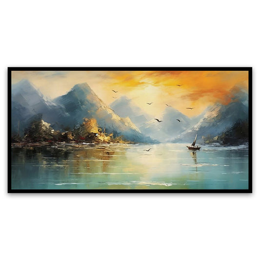 Rowboat on a Peaceful River Canvas Painting
