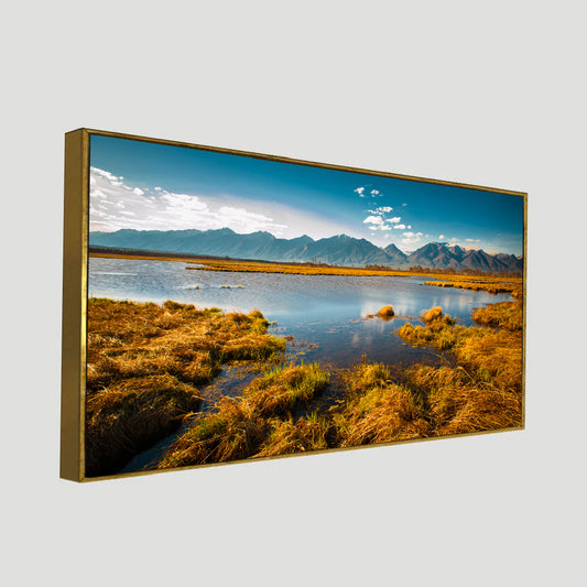 Tranquil Serenity: A Canvas Painting of a Mountain Lake