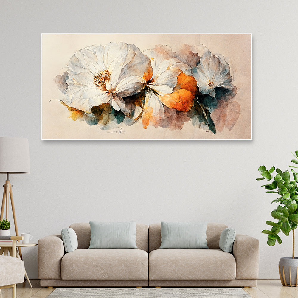 Orange blooms in the pleasant canvas art.