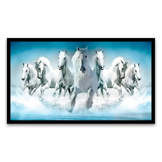 Equestrian Elegance Dynamic Seven Running Horses Canvas Wall Painting