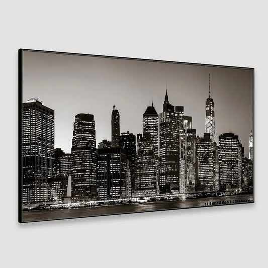 Cityscape Elegance for Your Home Decor Manhattan's Night View Floating Framed Canvas Wall Painting