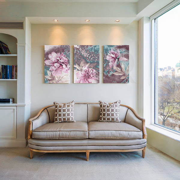 Dusty Rose Bloom Gallery Wall – Set of 3 Artworks