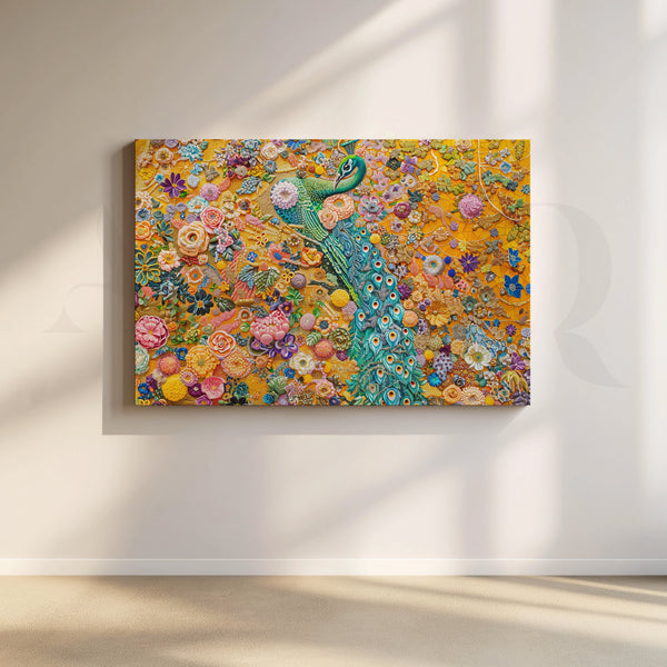 Floral Symphony Peacock Canvas Artwork