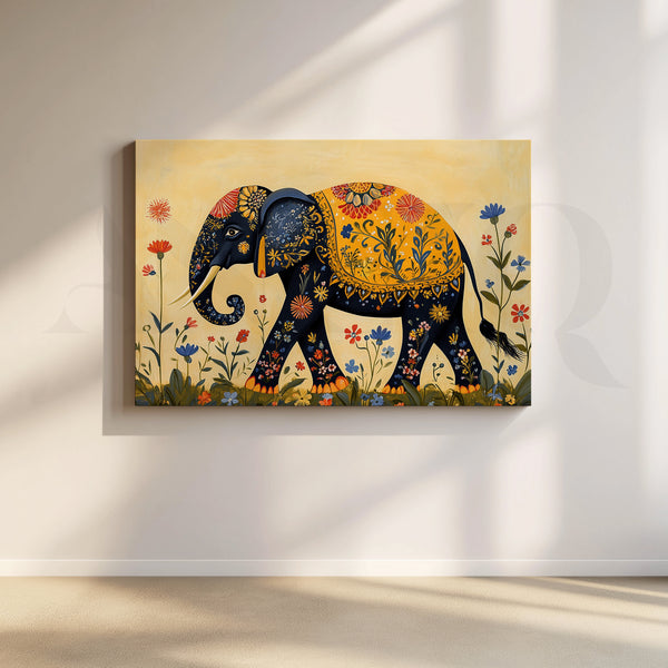 Royal Floral Elephant Indian Canvas Artwork