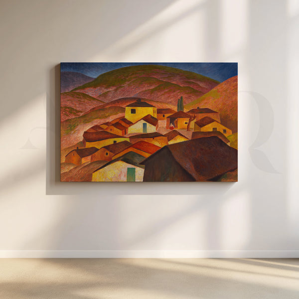 Terracotta Hillside Village Canvas Artwork