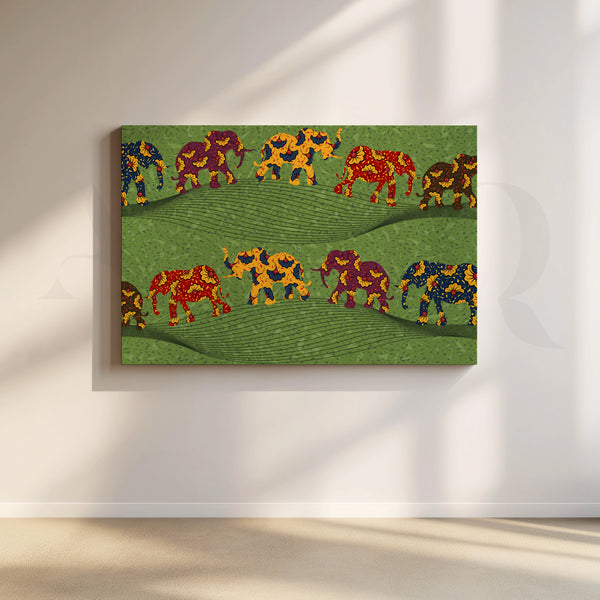 Folk Elephant Parade Canvas Artwork