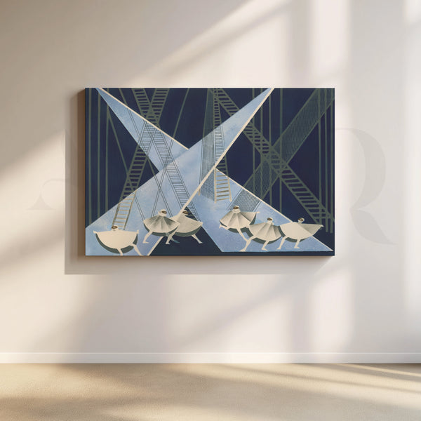 Modern Geometric Dancers Blue Canvas Artwork