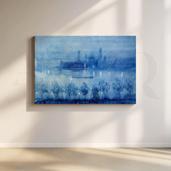 Midnight River Lights Canvas Artwork