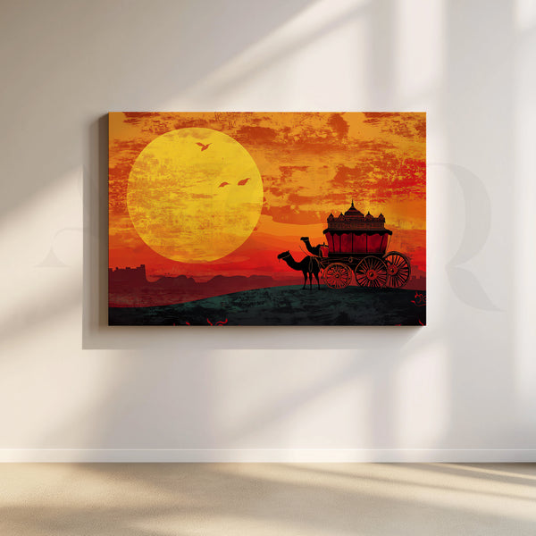 Desert Sunset Caravan Canvas Artwork