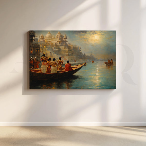Morning Prayers by the Ghat Canvas Artwork