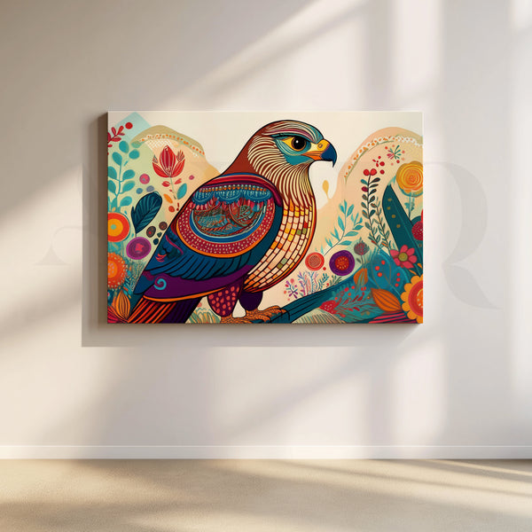 Colourful Indian Bird Folk Art Canvas Artwork