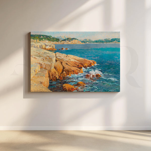 Golden Shoreline Vista Canvas Artwork
