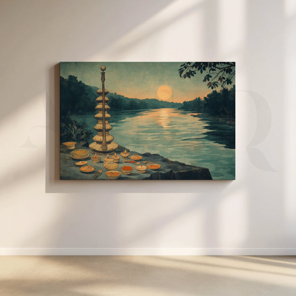 Ganga Aarti Sunset Offering Canvas Artwork