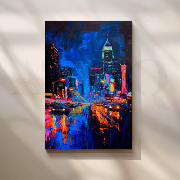 Neon City Rain Canvas Painting for Living Room
